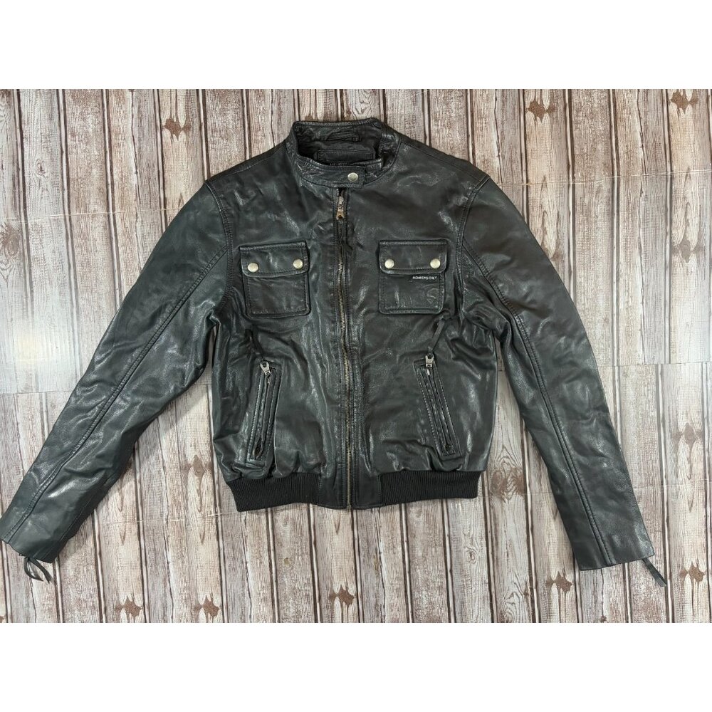Members Only Dark Leather Bomber Jacket